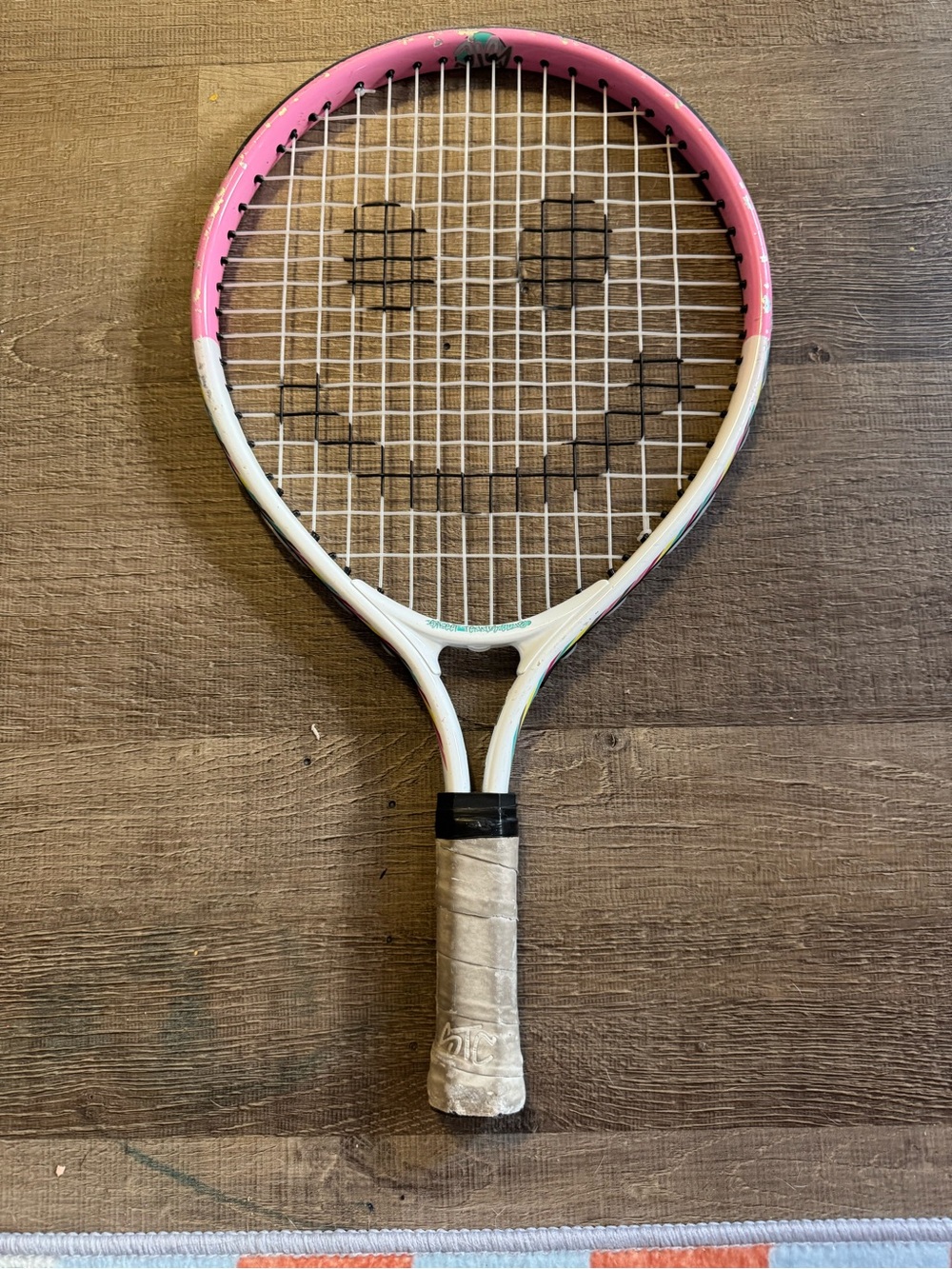 Pink & White Smiley Tennis Racket - kids